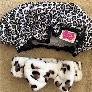 leopard shower cap & headband  NWOT
